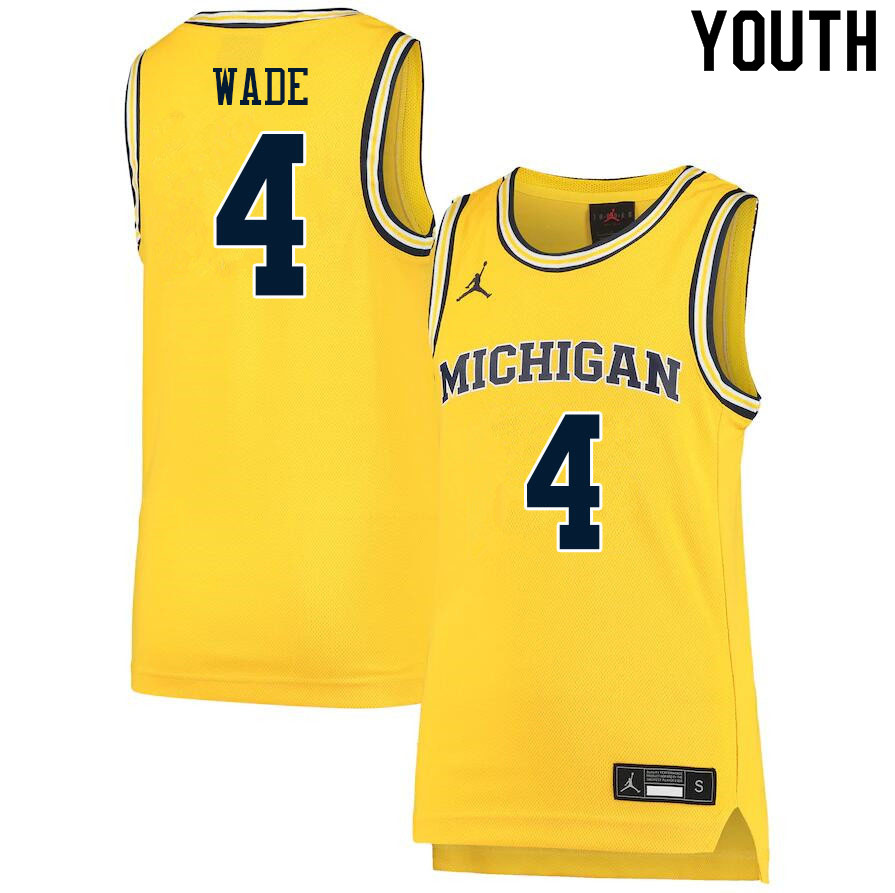 Youth #4 Brandon Wade Michigan Wolverines College Basketball Jerseys Sale-Yellow